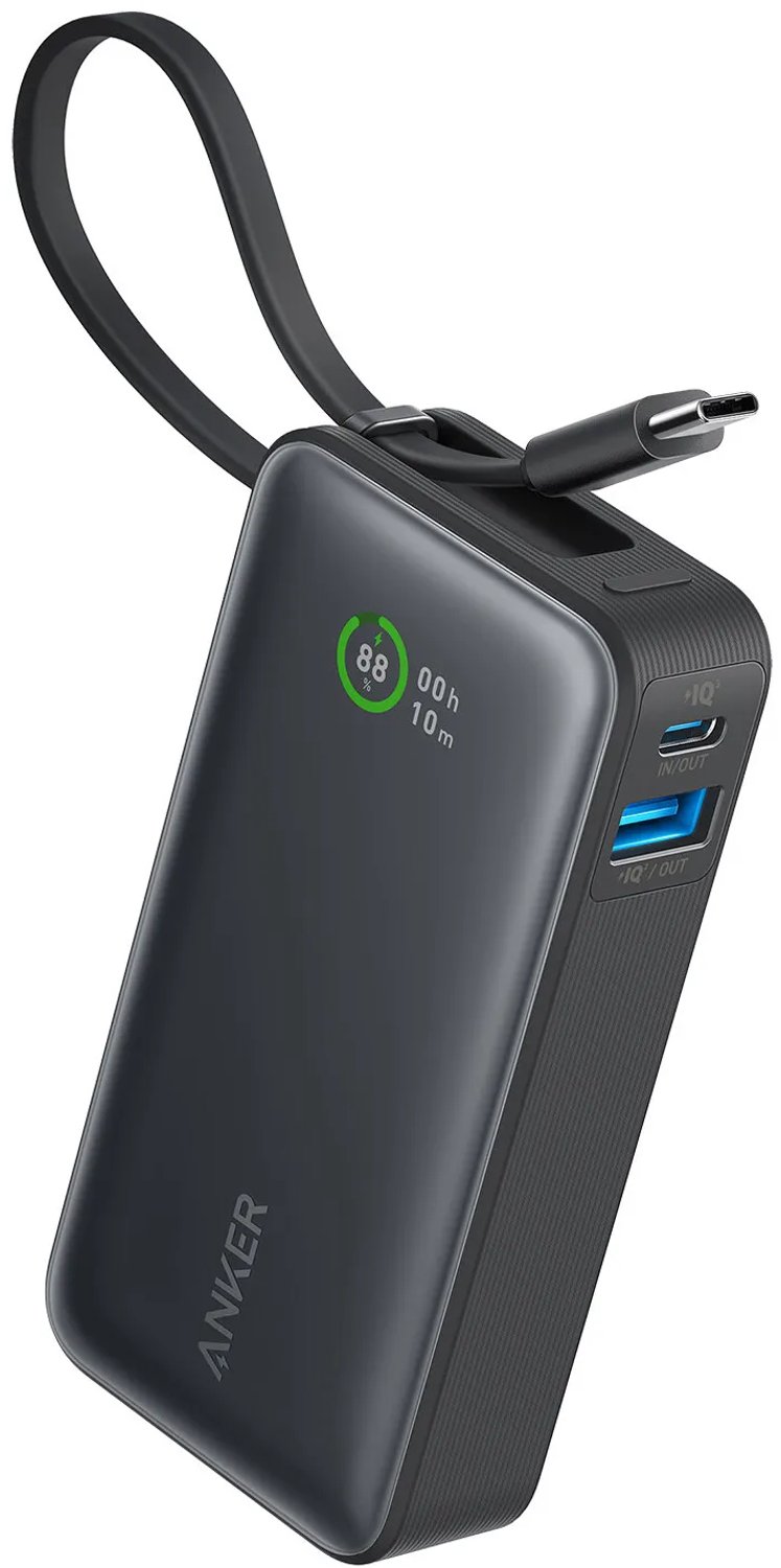 Anker 30W Powerbank met Ingebouwde USB-C Kabel 10.000 mAh - Zwart