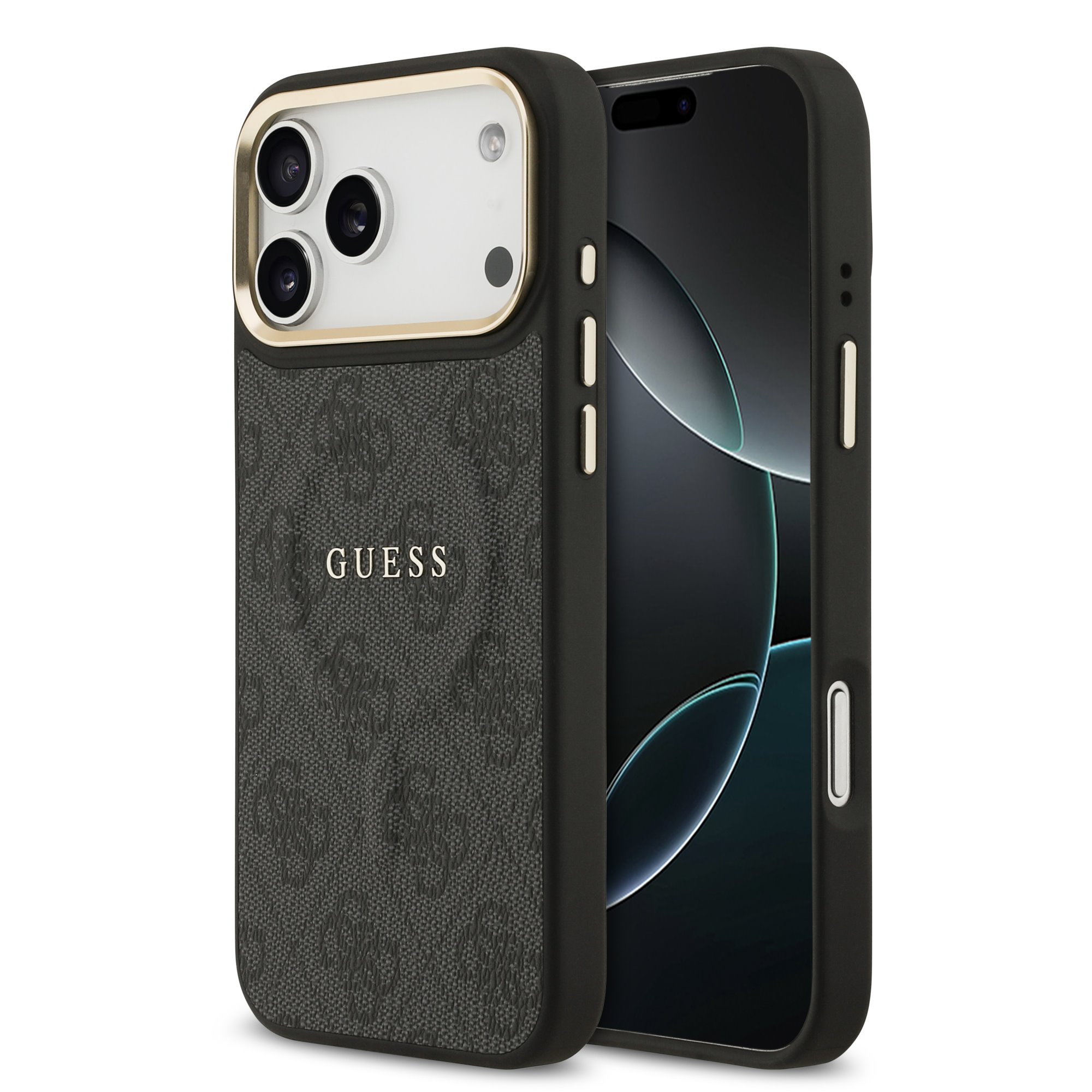 Guess PU Leather 4G Gold Frame MagSafe hoesje voor iPhone 17 Pro Max en iPhone 18 Pro Max - Zwart