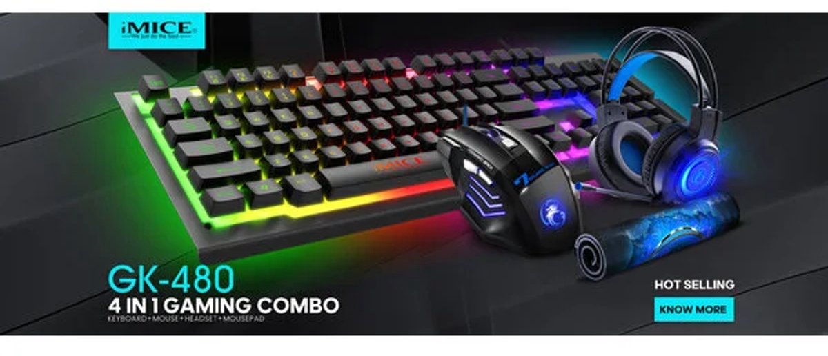 4-in-1 Gaming set met muis, toetsenbord, koptelefoon en muismat - RGB verlichting