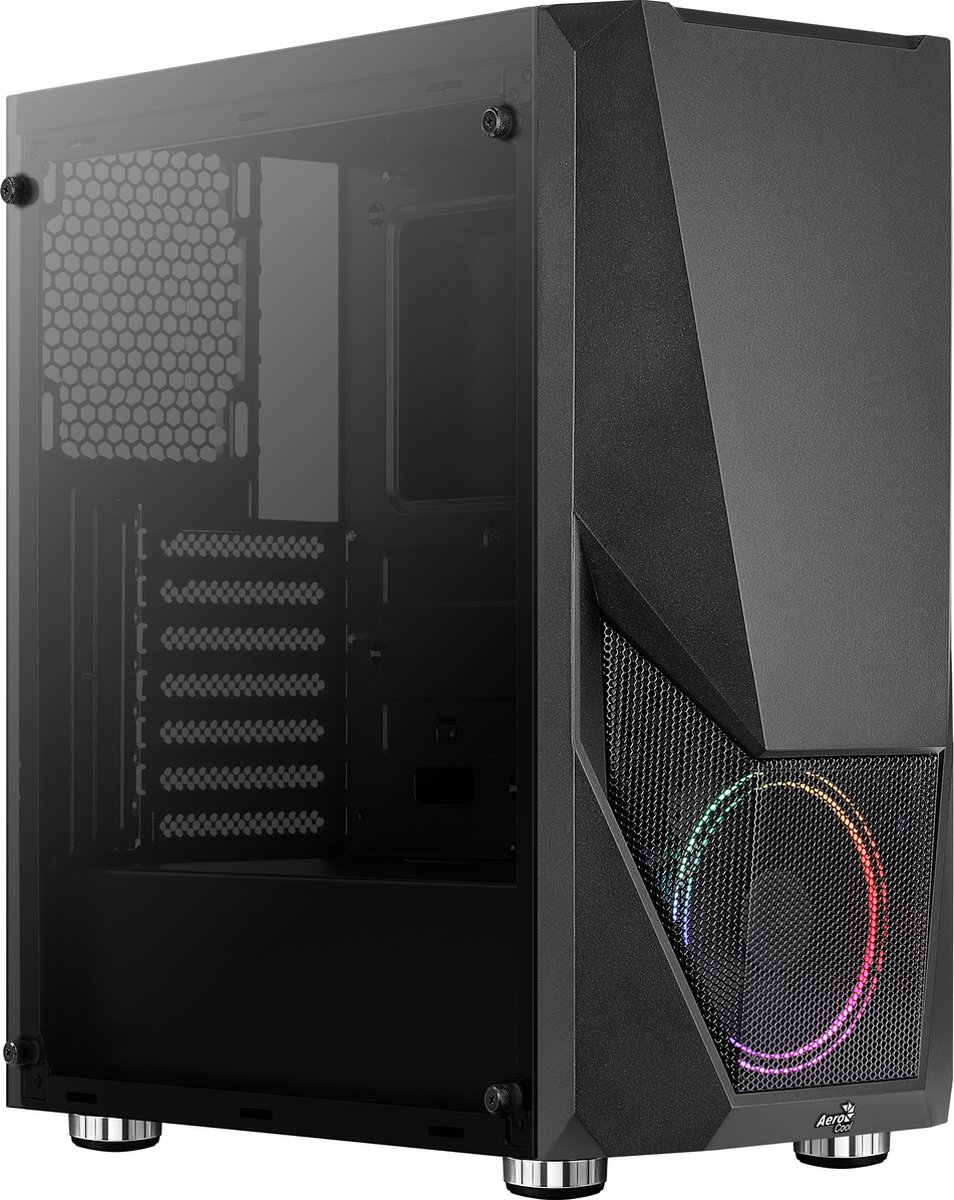 Aerocool PGS Zauron FRGB-G-BK-v1 - Midi Tower Behuizing - Gehard Glas - Carbon Fiber Design - Inclusief 120mm FRGB Fan - Zwart
