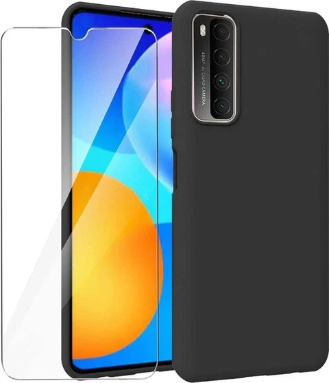 Huawei P Smart 2021 Hoesjes - Siliconen Backcover - Inclusief 2x Screenprotector - Zwart