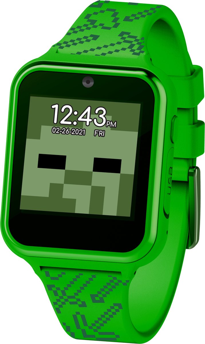 Accutime Kinderhorloge Minecraft - Smartwatch Kind - Kinderhorloge met Spelletjes - Smartwatch Kinderen - Selfie Camera - Groen