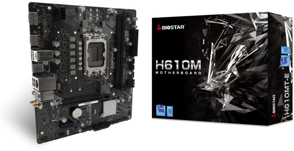 BIOSTAR H610MTE Moederbord – Socket LGA1700 – Micro-ATX – DDR4 – PCIe 4.0 – HDMI & DisplayPort – Voor Intel 12e, 13e & 14e Gen