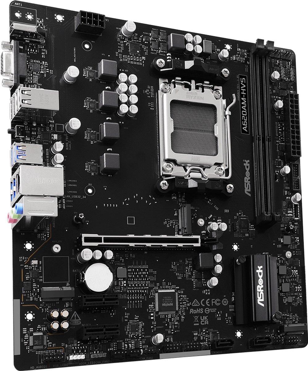 ASrock A620AM-HVS - Moederbord - Micro-ATX - Socket AM5 - AMD A620A - DDR5 - Realtek ALC897 Audio - Realtek Gigabit LAN