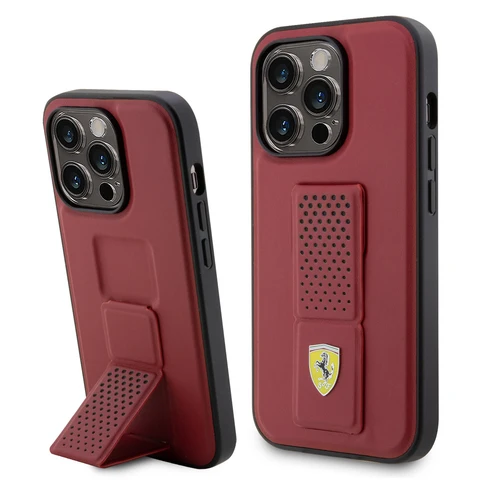 Ferrari iPhone 15 Pro Max Backcover hoesje - Perforated Gripstand - Rood