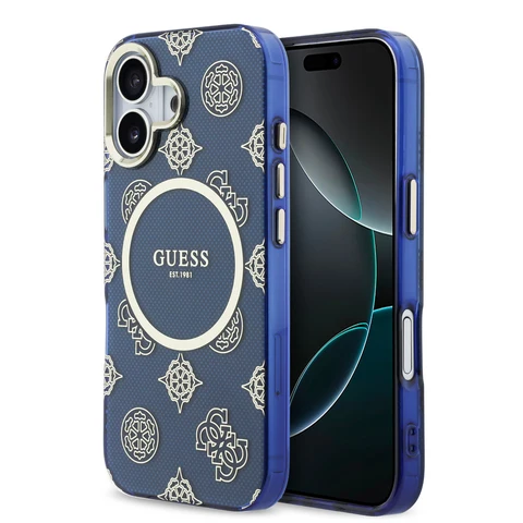 Guess iPhone 17 Backcover hoesje - Magsafe - IML Peony Hot Stamp Design - Blauw