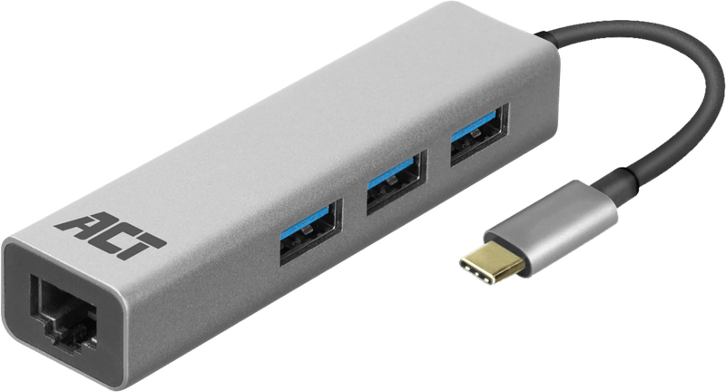 ACT USB-C 3-poorts hub met ethernet