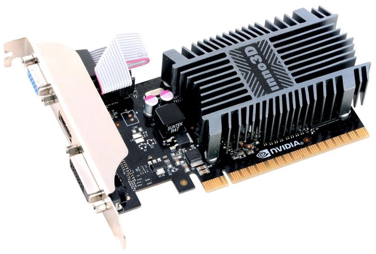 INNO3D NVIDIA GeForce GT 710 LP - Videokaart - 2GB - GDDR3 - PCIe 2.0 - 1x DVI-D - 1x HDMI 1.4 - 1x VGA