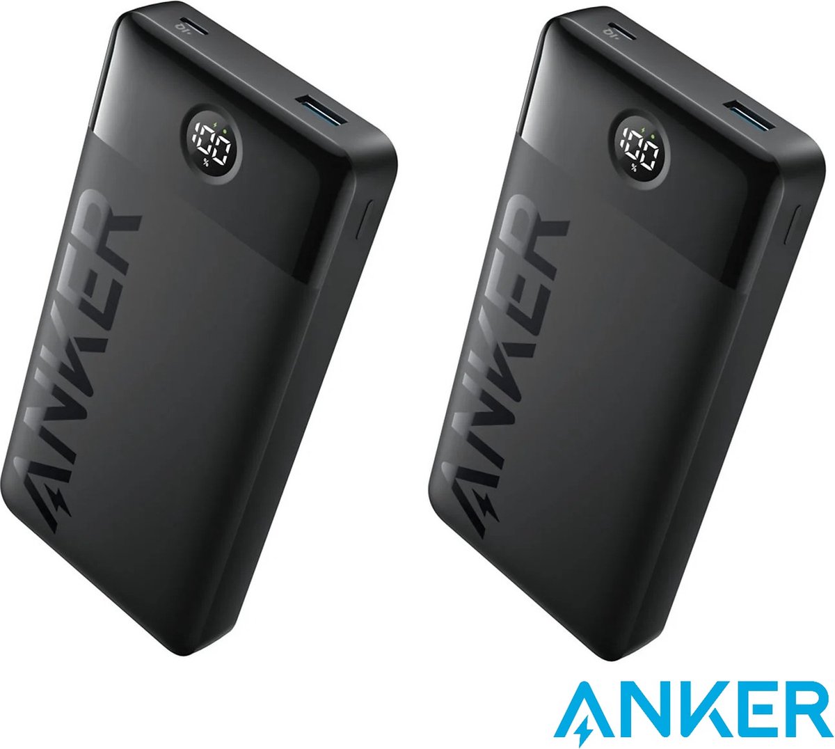 2-pack Anker Powerbank 20.000 mAh met display - Zwart - 15W - USB-A en USB-C- Voordeelbundel
