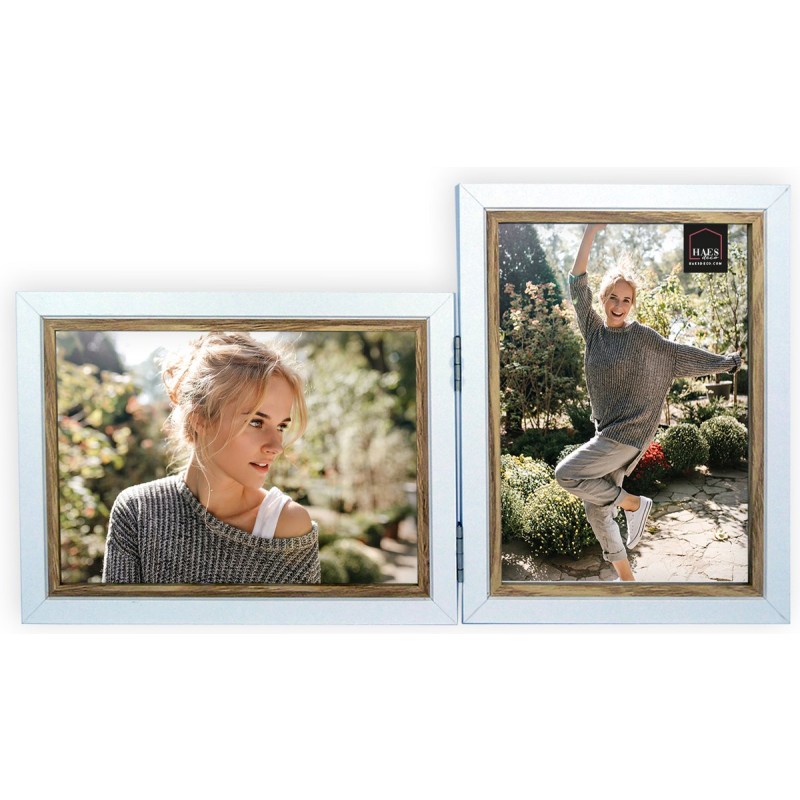 Haes Deco Houten Fotolijst Duo Fevik in wit met bruin voor 2 foto's 10x15 - DP11315