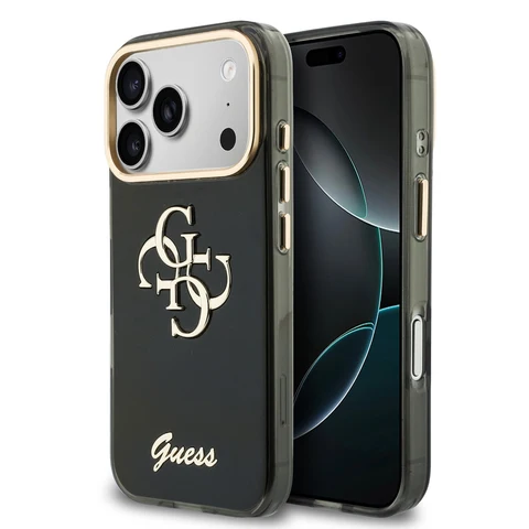 Guess iPhone 18 Pro Max Hoesje harde behuizing - IML - 4G - script - metaal Zwart