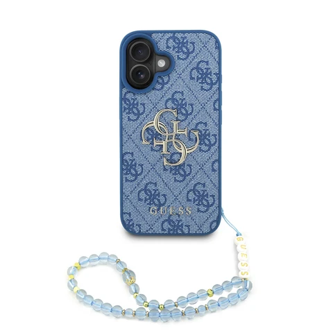 Guess iPhone 16 Backcover hoesje - MagSafe - 4G Classic Logo With Strap - Blauw