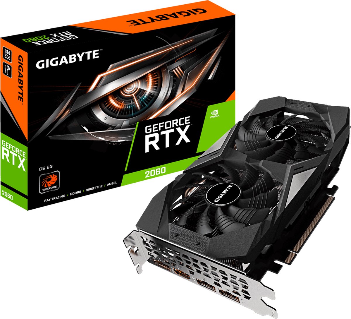 Gigabyte GV-N2060D6-6GD 2.0 Nvidia GeForce RTX 2060, PCIe3.0, 6 GB, GDDR6, 192 bit