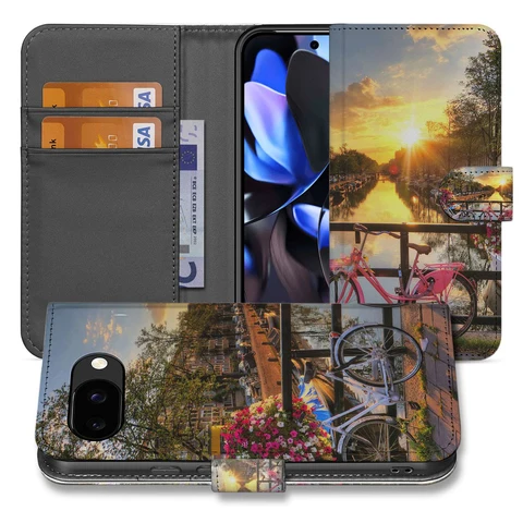 Google Pixel 9a | Book Case | & Portemonnee Hoesje Amsterdamse Grachten