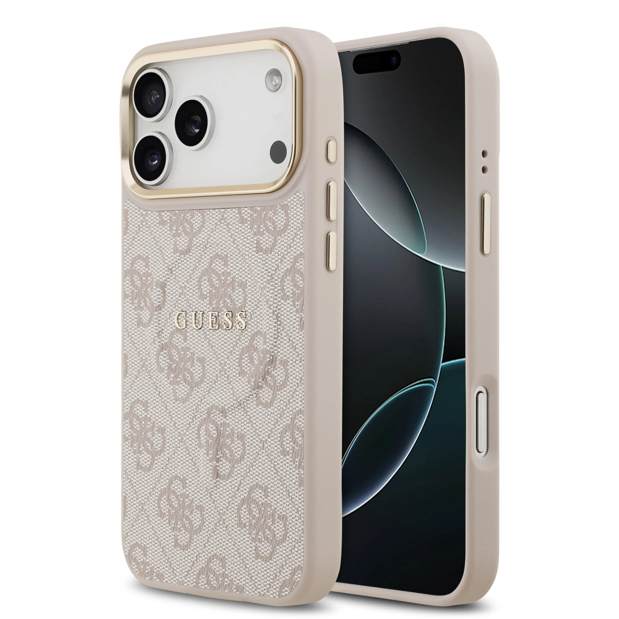 Guess PU Leather 4G Gold Frame MagSafe hoesje voor iPhone 17 Pro Max en iPhone 18 Pro Max - Roze