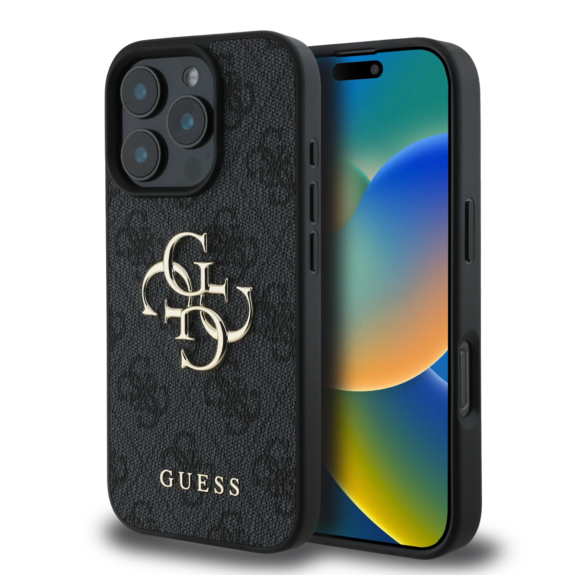 Guess Metal Logo iPhone 16 Pro hoesje - Grijs