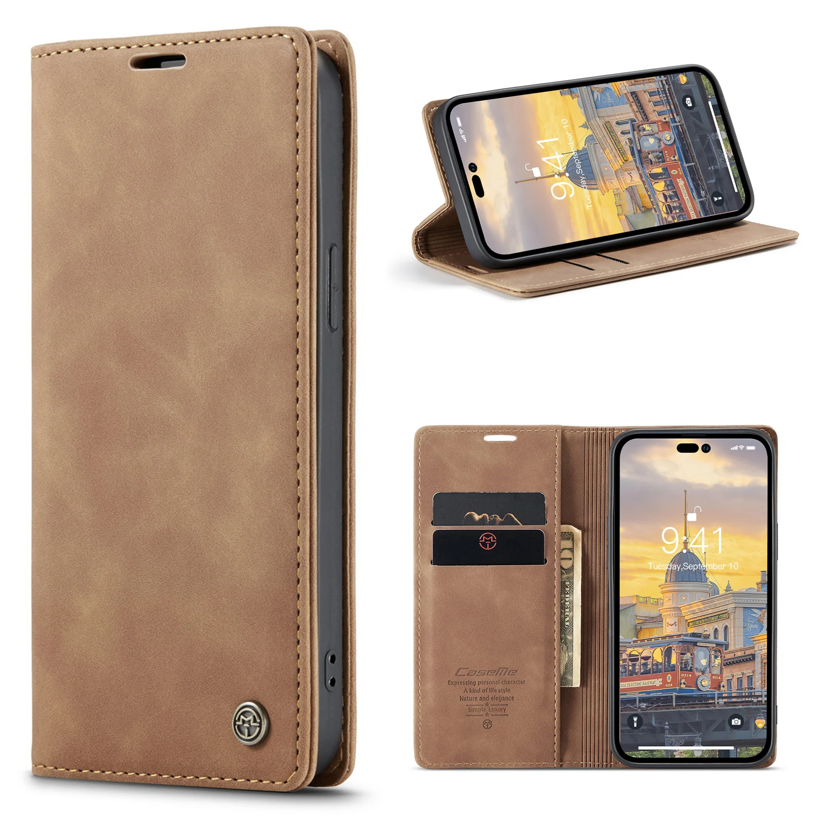 Caseme retro bookcase iPhone 14 Pro Max hoesje - Bruin