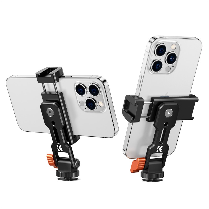 K&F Concept telefoonhouder draaibaar en kantelbaar metaal met 2 coldshoe mounts