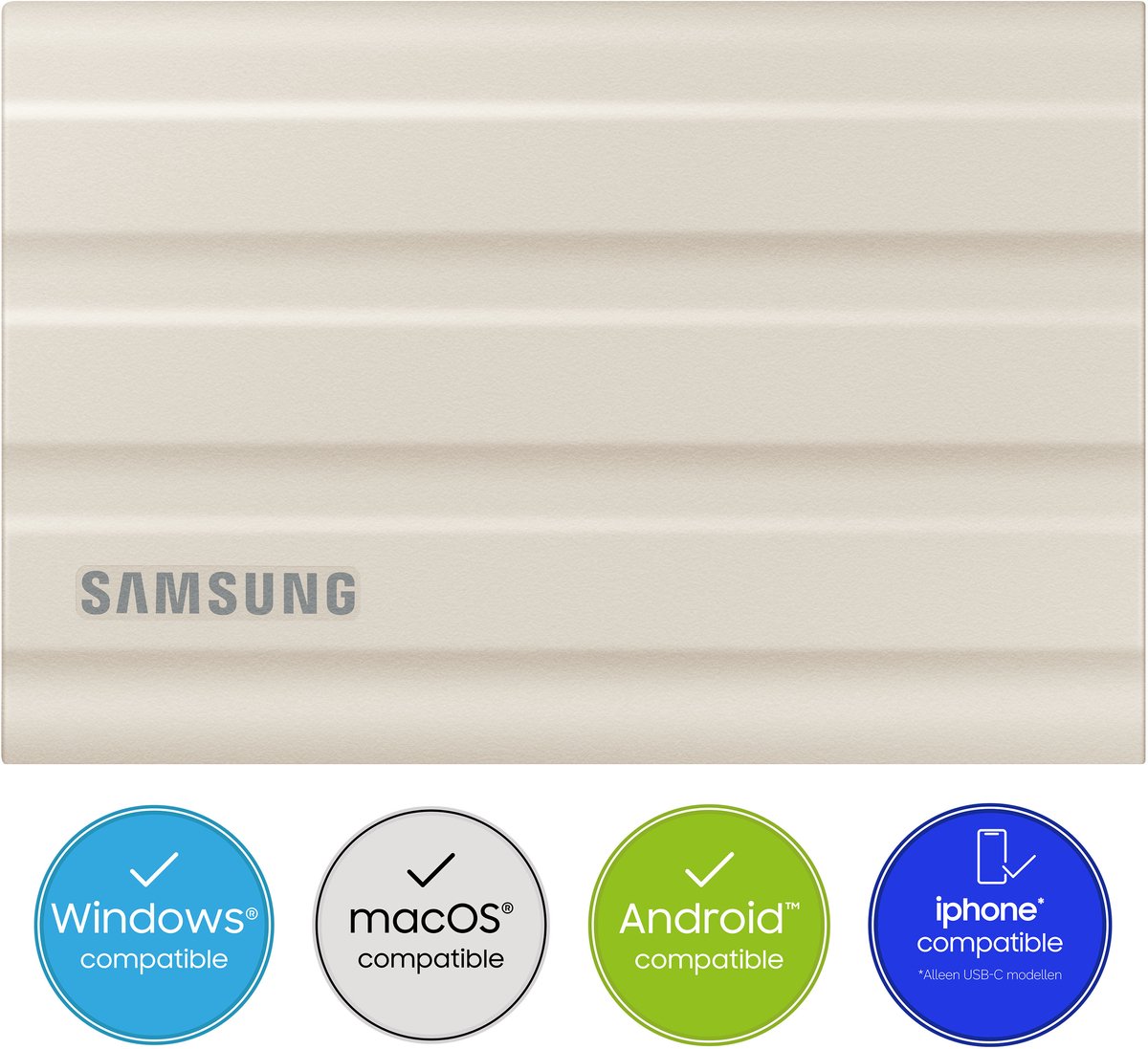 Samsung Portable T7 Shield - Externe SSD - USB 3.2 Gen 2 USB-C - SSD - 2TB - Baige
