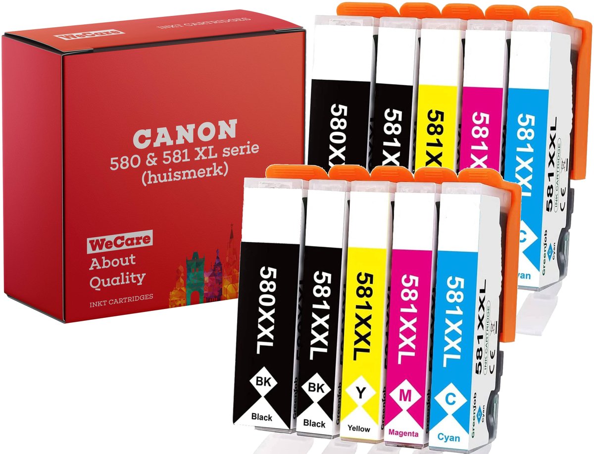 10-pack | Geschikt voor Canon 580/581 XL inktcartridges - Geschikt voor Canon Pixma TR7550 - TR8550 - TS6150 - TS6250 - TS6300 - TS6350 - TS705 - TS8150 - TS8250 - TS9150 - TS9550