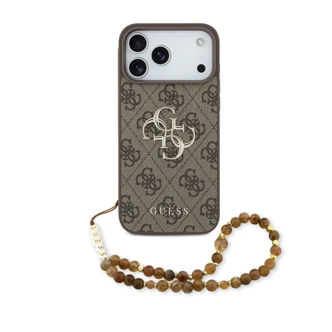 Guess iPhone 17 Pro Max Backcover hoesje - 4G With Pearl Strap - Big Metal Logo - Bruin