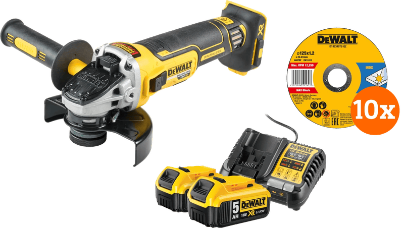 DeWalt DCG405NT-XJ 5,0 Ah Accu (2x) Compleet Pakket