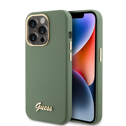 Guess iPhone 15 Pro Backcover hoesje Script metal logo - Kaki