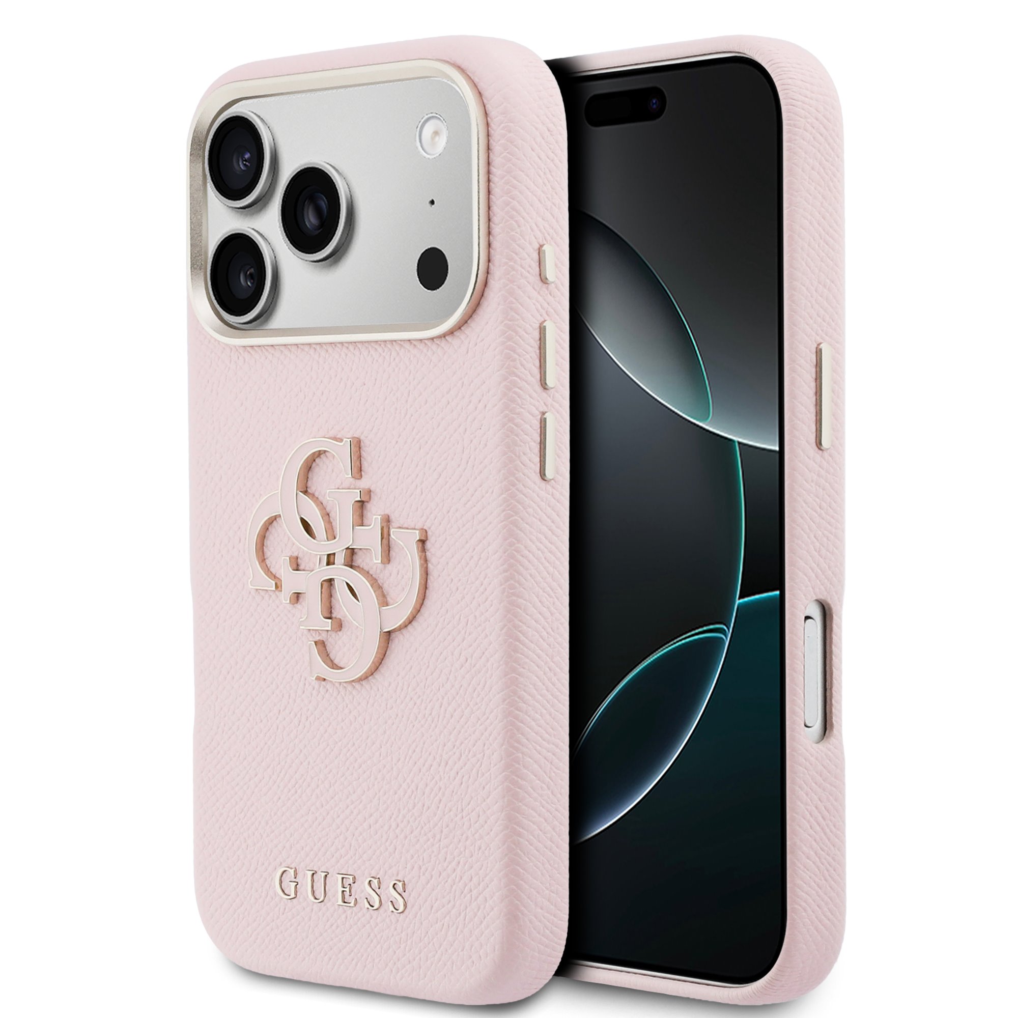 Guess PU Resin Logo hoesje voor iPhone 17 Pro Max en iPhone 18 Pro Max - Roze
