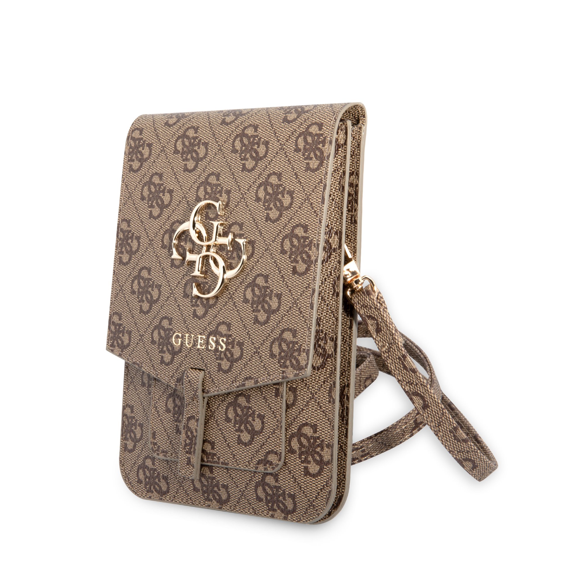Guess PU 4G Metal Logo Universeel Telefoontasje - Bruin