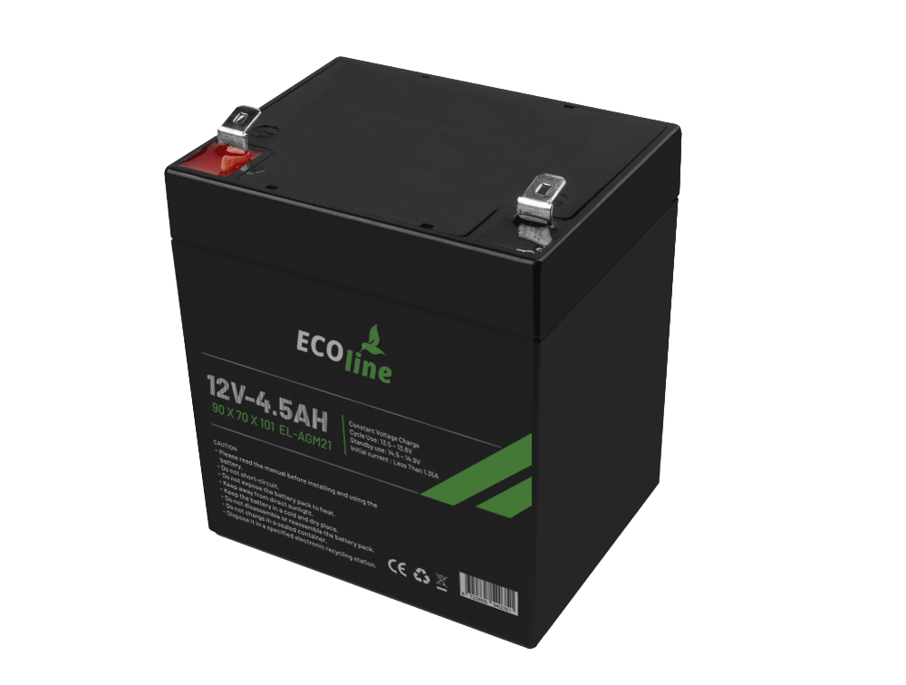 EcoLine - AGM 12V 4.5AH - 4500mAh VRLA Batterij - 90 x 70 x 101 - Deep Cycle Accu