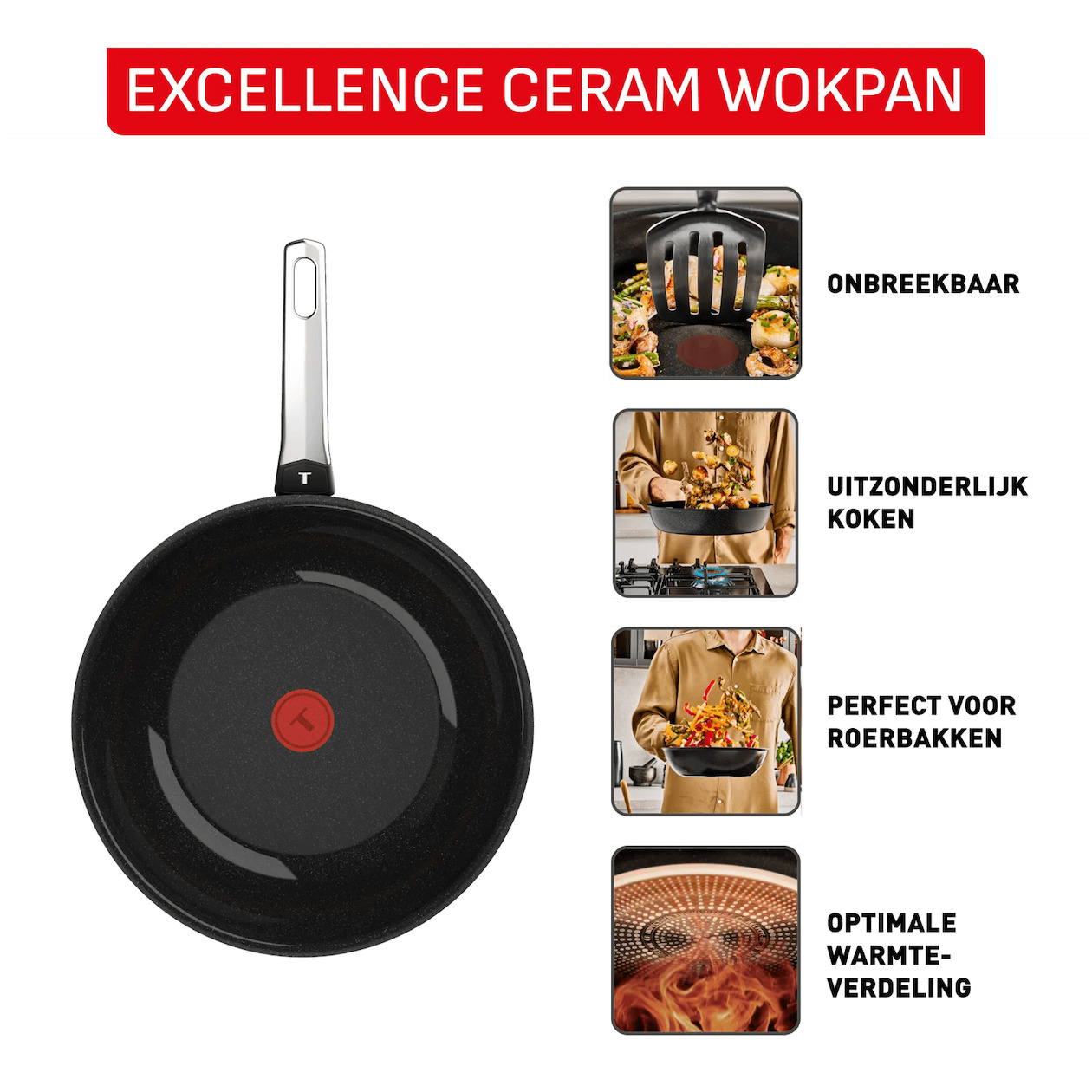 Tefal G20719 Excellence Ceramic Wokpan 28 cm Pan Zwart