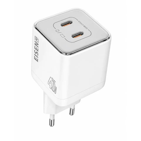 40W GaN Snellader met 2x USB-C en USB-C Kabel - Witte Fast Charger