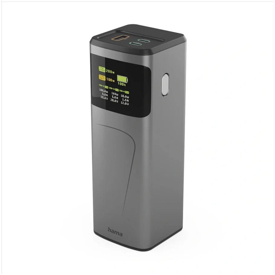 Hama Power Pack High Power 200 W 24000mAh 2x USB-C USB-A snel opladen Powerbank Grijs