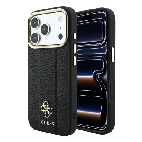Guess iPhone 18 Pro Max Backcover hoesje - HC Magsafe PU Stripe HS Peony 4G Logo - Zwart