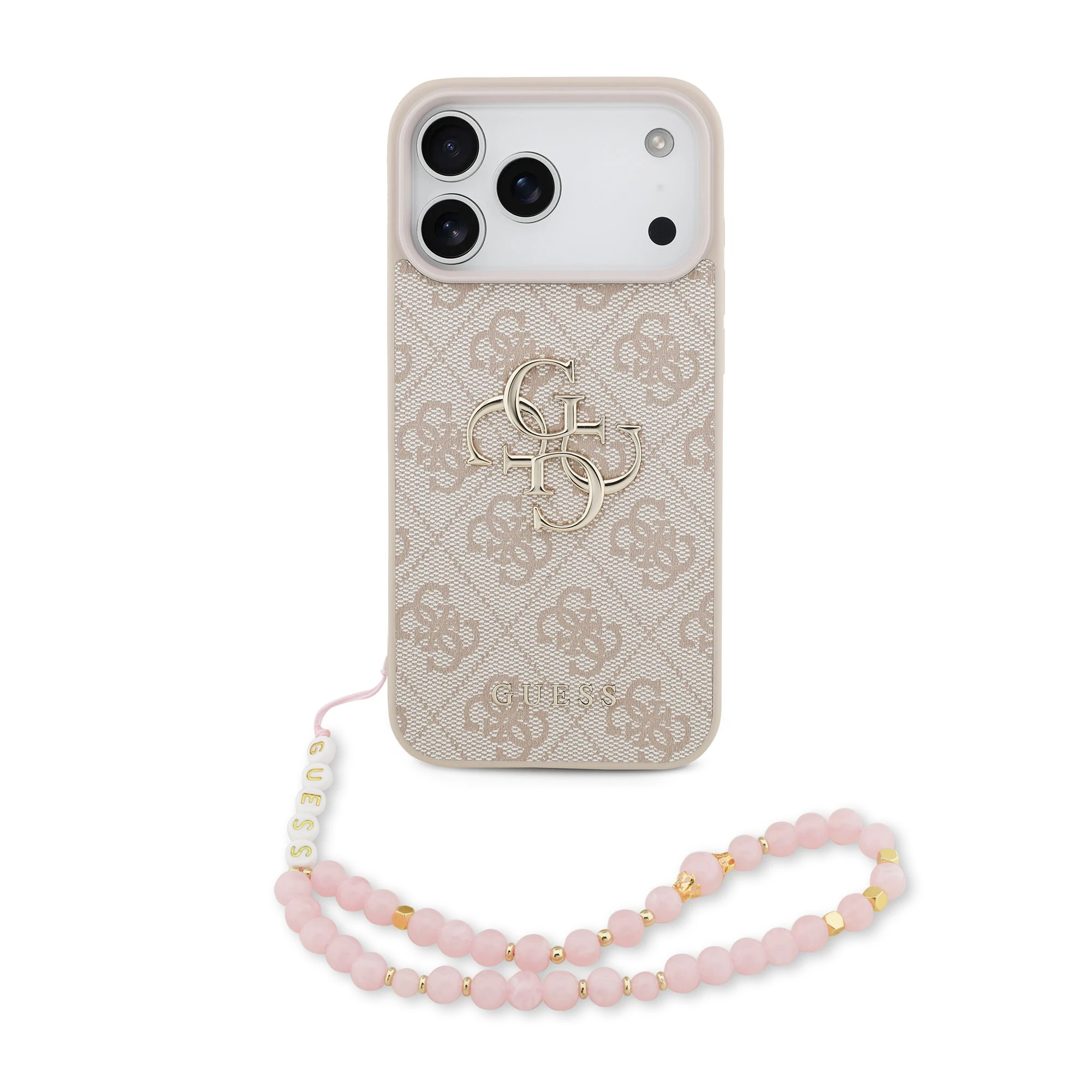 Guess 4G Metal Logo hoesje met polskoord voor iPhone 17 Pro Max en iPhone 18 Pro Max - Roze