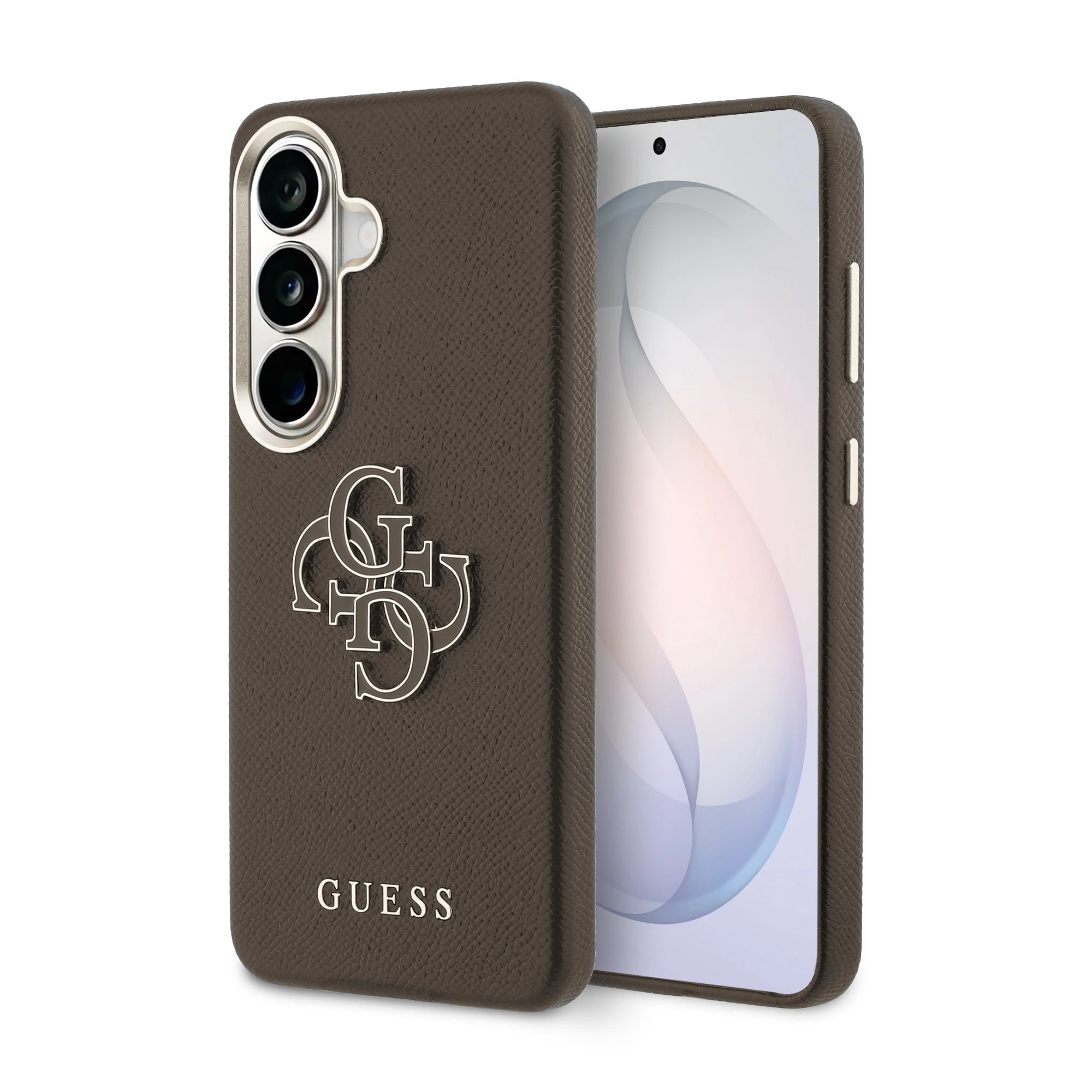 Guess PU 4G Resin Metal Logo Hoesje Samsung Galaxy S26 Plus - Bruin