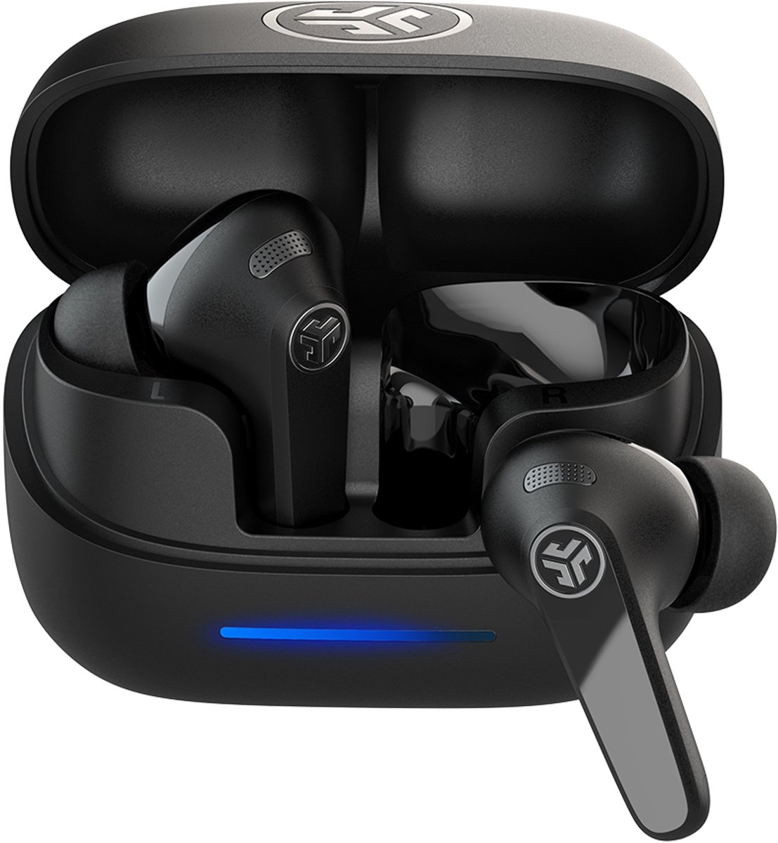 JLab Jbuds Pods ANC Draadloze Oordopjes - Active Noise Cancelling Oortjes Draadloos - 56 uur Batterijduur - Bluetooth Multipoint - Met Microfoon - Geschikt voor Android en Apple - Zwart