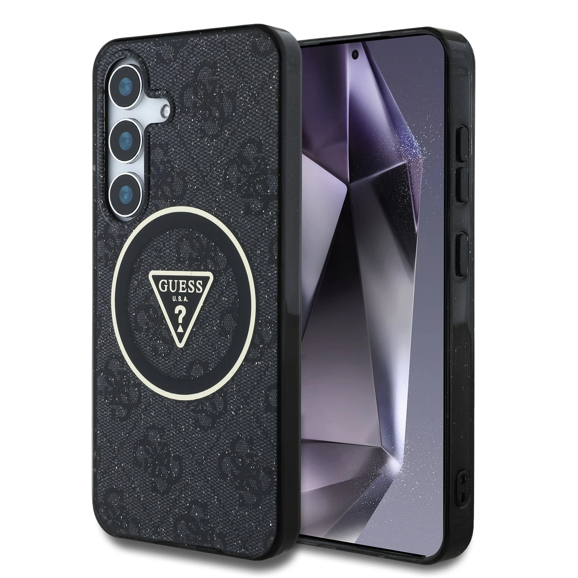 Guess IML 4G Glitter en Triangle Logo met MagSafe Samsung Galaxy S25 - Grijs