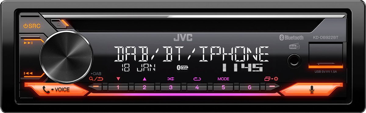 JVC KD-DB922BT Autoradio - DAB+ - Multicolor