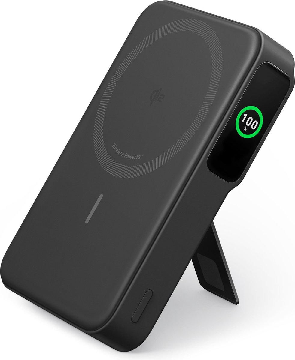 Anker MagGo Power Bank - Qi2-gecertificeerde, supersnelle draagbare 15W-oplader - 10.000mAh-accu - scherm en inklapbare standaard - geschikt voor MagSafe (inclusief USB-C-kabel)