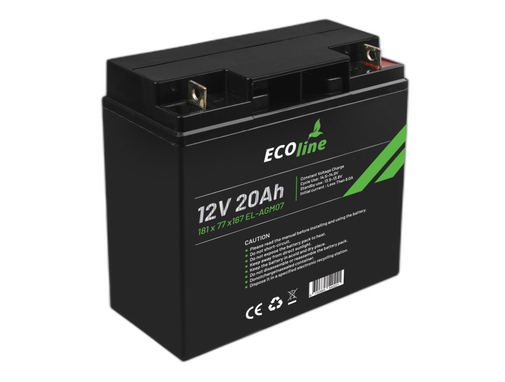 EcoLine - AGM 12V 20AH - 20000mAh VRLA Batterij - 181 x 77 x167 - Deep Cycle Accu
