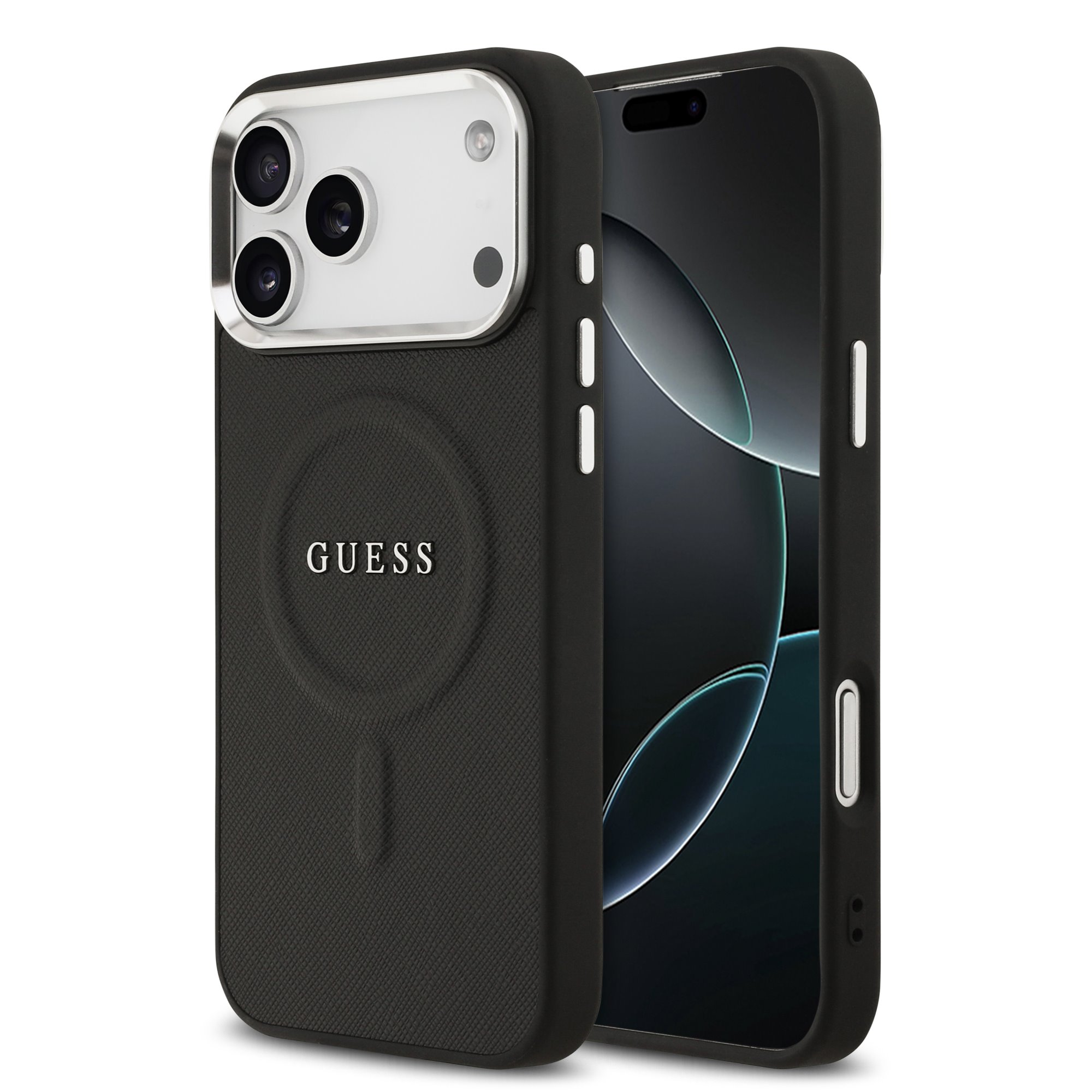 Guess PU Saffiano MagSafe hoesje voor iPhone 17 Pro Max en iPhone 18 Pro Max - Zwart