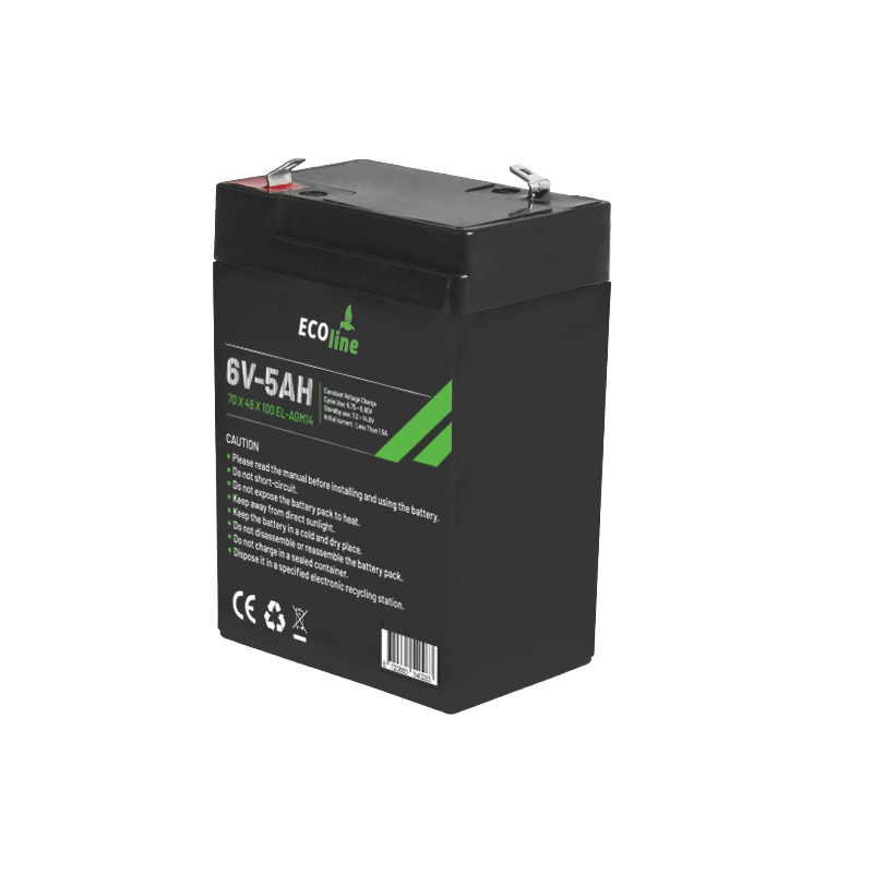 EcoLine - AGM 6V 5AH - 5000mAh VRLA Batterij - 70 x 48 x 100 - Deep Cycle Accu