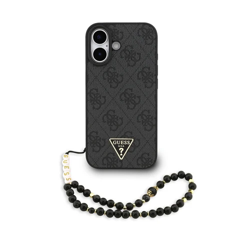 Guess iPhone 17 Backcover hoesje - MagSafe - 4G Triangle Logo - Pearl Strap - Zwart