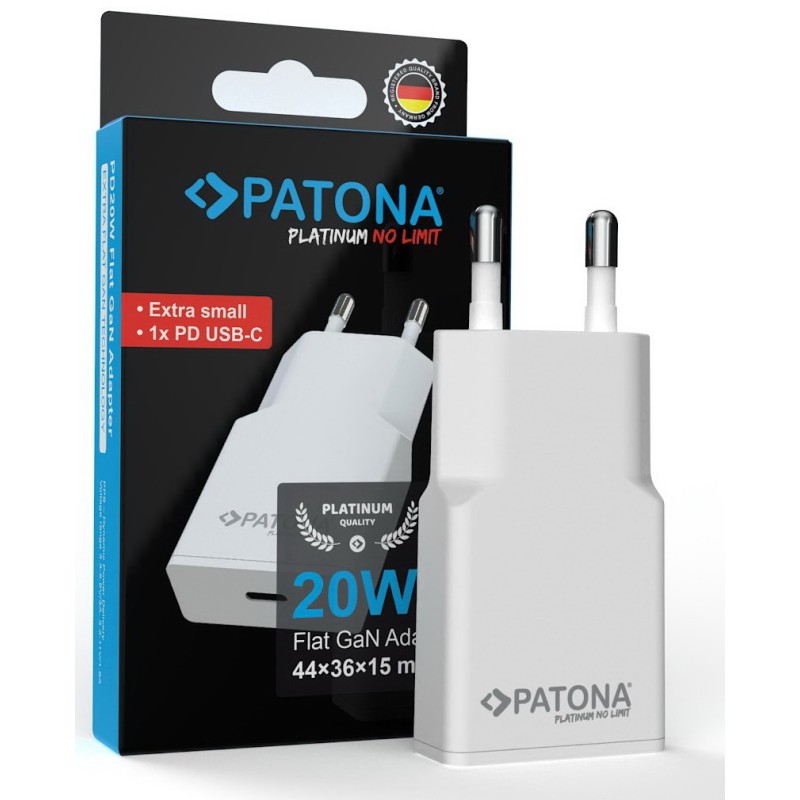 Platinum GaN PD20W platte adapter met USB-C PD3.0 en QC3.0 - Wit