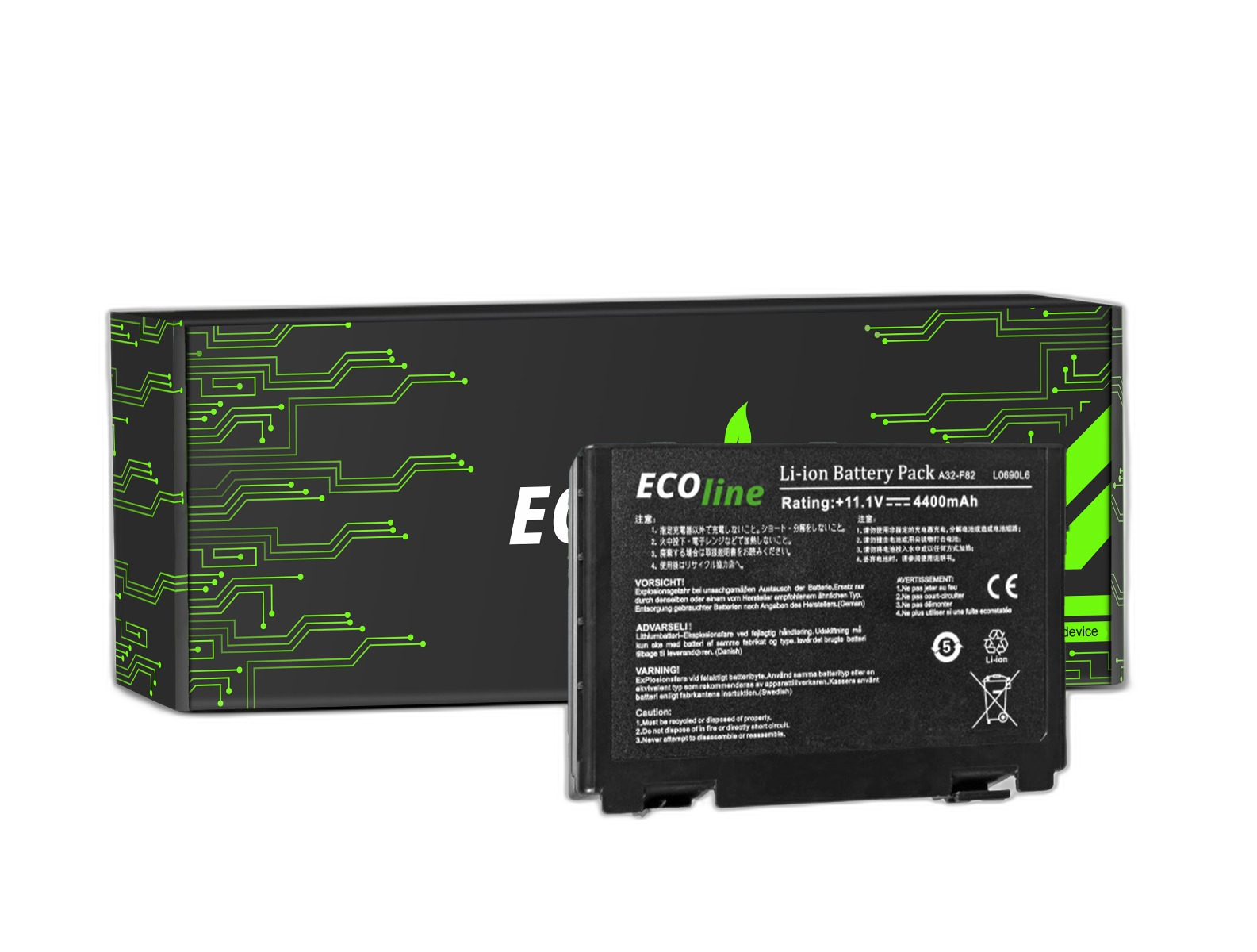 EcoLine - A32-F82 A32-F52 L0690L6 Batterij Compatibel Met De Asus A32-F82 K40 K50 K60 K70 / 11.1V 4400mAh