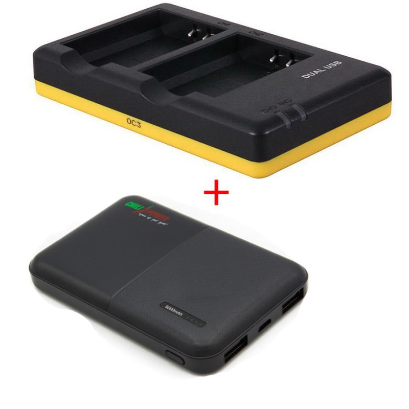 Powerpakket Deluxe: LP-E10 duo oplader + 5000mAh Powerbank voor 2 Canon accu's LP-E10