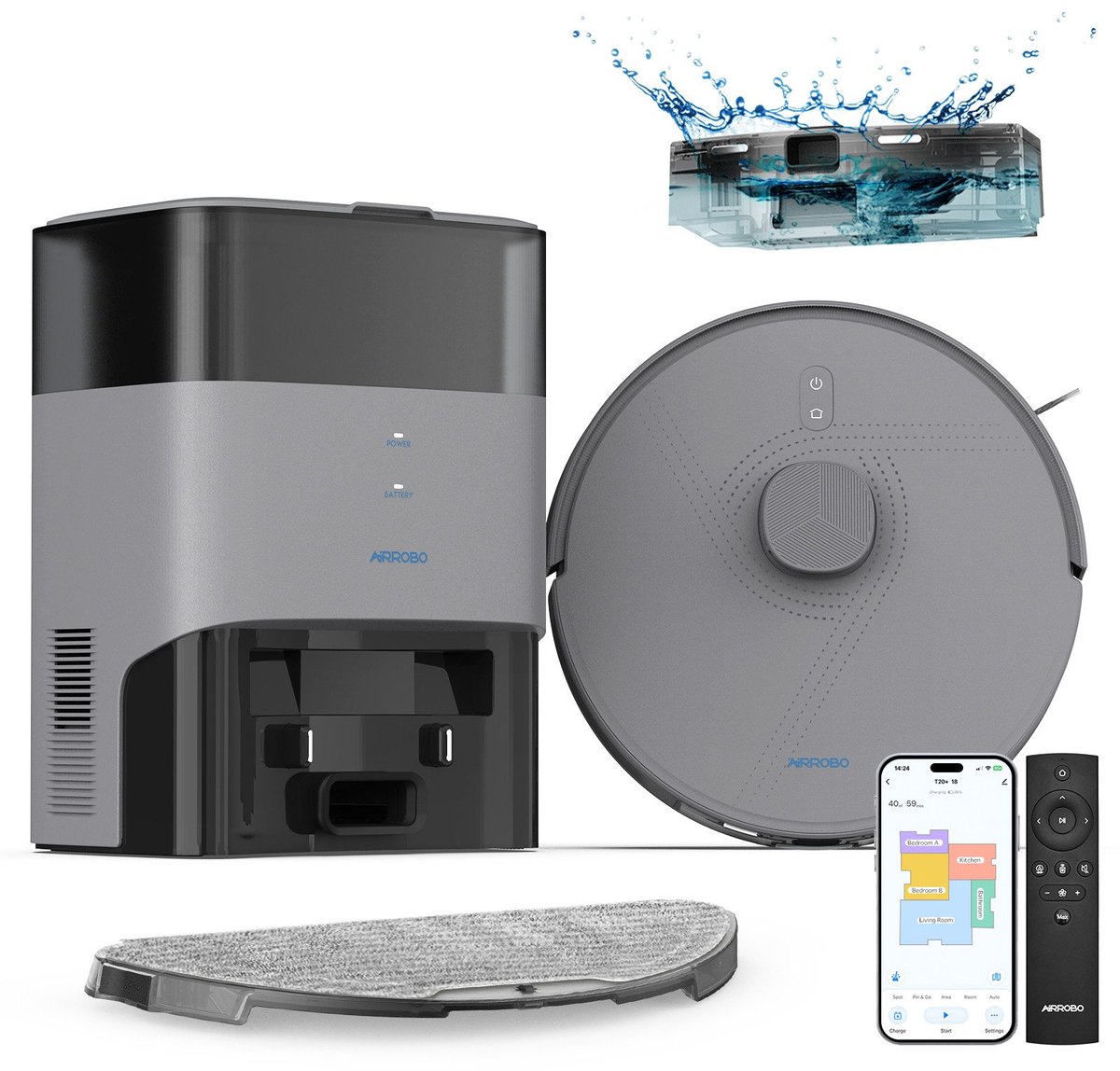 AIRROBO L50+ Robotstofzuiger met dweilfunctie en leegstation – 10000 Pa zuigkracht – Anti-tangle rubberen borstel – LiDAR-navigatie – voor huishoudens met huisdieren