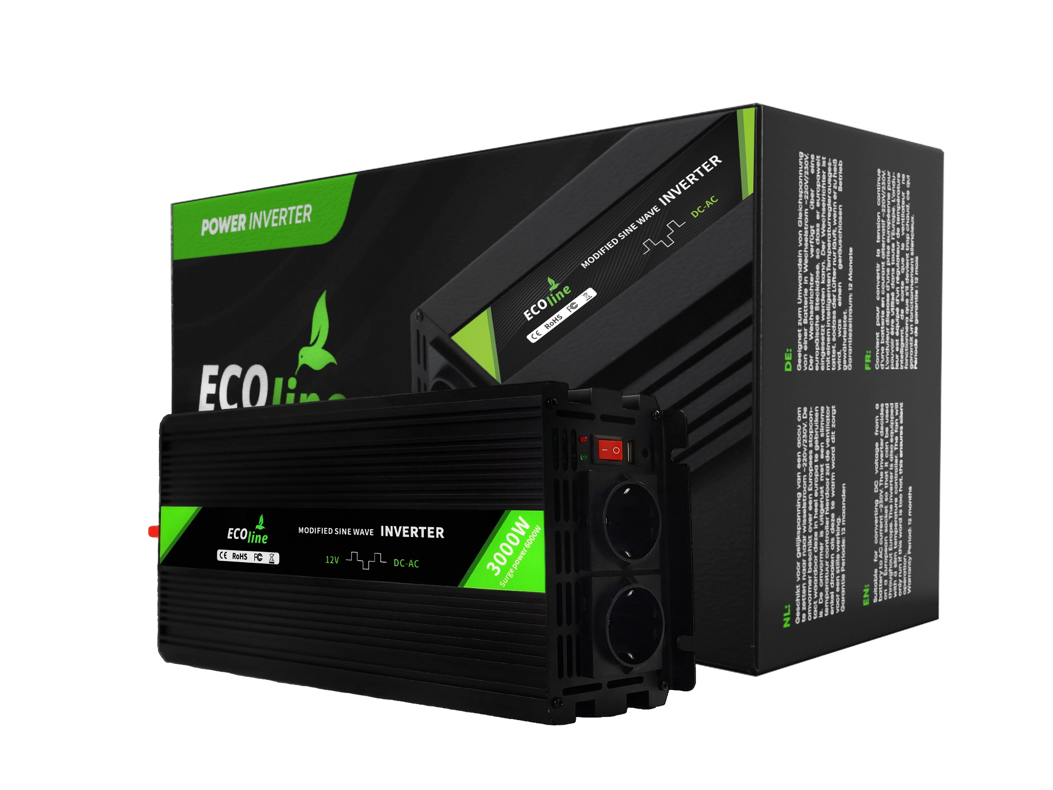 EcoLine - Omvormer 12V Naar 220V/230V - 3000w Vermogen - Gemodificeerde sinus - Spanningomvormer