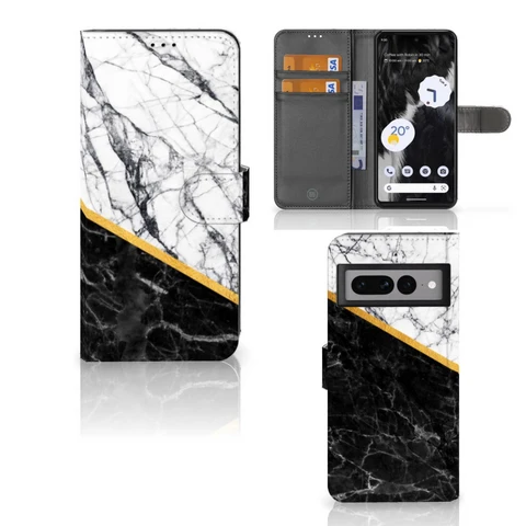 Google Pixel 7 Pro | Bookcase | Marmer Wit Zwart - Origineel Cadeau Man